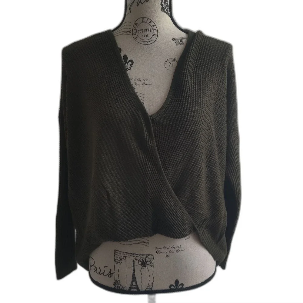 NY&Co. Soho Jeans Olive Green Women's Oversized Cable Knit Cardigan Sweater_XS